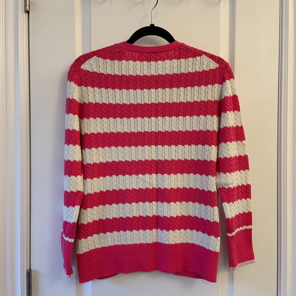 Pink Tartan Striped Preppy Cotton Sweater Knit V-Neck Size M - Picture 2 of 6